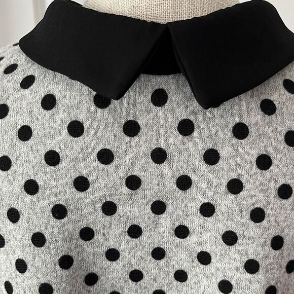 Faith and Joy
Monteau Black/Grey Polka Dot Sweater Peter Pan Collar Sheer - Picture 7 of 7